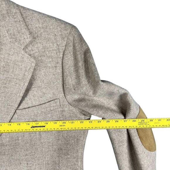 Peter England Men 46R Wool Blazer Suede Elbow Patches Button Detail Quiet Luxury - Picture 11 of 16